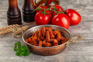 Crunchy croutons heap - roasted bread