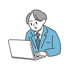 驚いた男性のパソコン作業イラスト