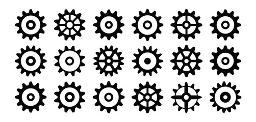Eighteen Black and White Gear Icons Set