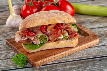 Ciabatta with cured parma and tomato