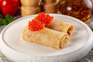 Gourmet Panccakes with red caviar