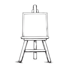 Single one line drawing paint brushes easel in paint brush container with painting canvas. A blank canvas will soon be painted with amazing art. Continuous line design graphic illustration.