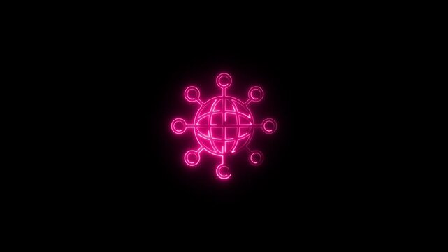 glowing neon development icon animation black background. 4K Video motion graphic animation.