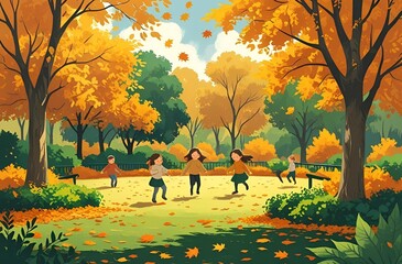Warm sunlight illuminates a peaceful autumn landscape filled with vibrant foliage and gentle natural scenery everywhere

