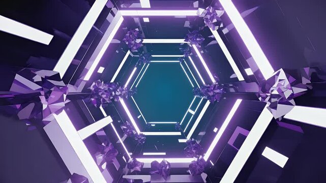 Abstract, futuristic tunnel with vibrant purple and white neon lights
