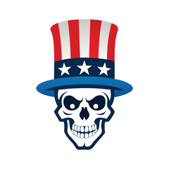 skull wearing patriotic top hat illustration isolated on white background.
