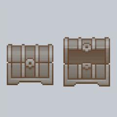 open and close iron treasure chest in pixel art style