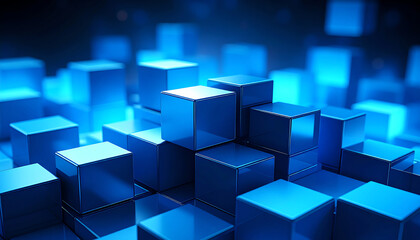 Obraz premium Vibrant blue cubes create a modern, digital landscape, conveying a sense of depth and technology in a visually striking arrangement