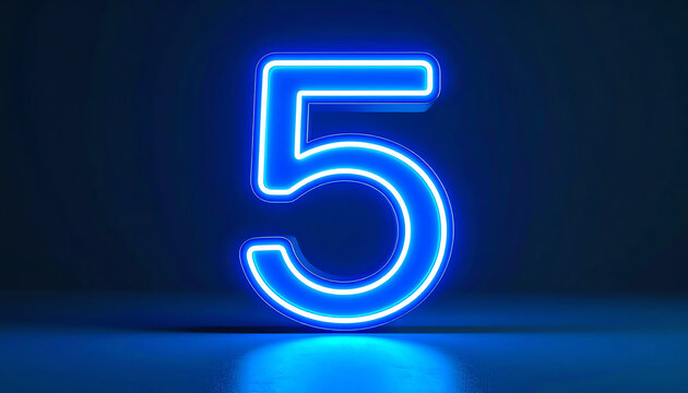 A glowing blue neon number "5" against a dark background, creating a modern and vibrant visual impact