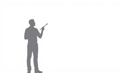 Silhouette of a man holding a paintbrush against a blank background  