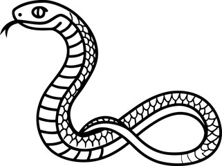 Fototapeta premium Illustrated snake outline black and white serpent, simple reptile illustration, linear drawing