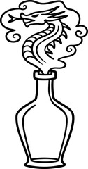 Fototapeta premium Dragon design emerging from a bottle fantasy magic concept art, mythical creature outline