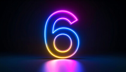 A glowing, neon number six stands out against a dark background, reflecting light and creating a vibrant, modern aesthetic