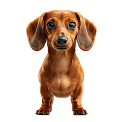 Dachshund with head tilted, ears flopping, isolated on white Pet brand packaging and product marketing Funny pet meme and viral content creation