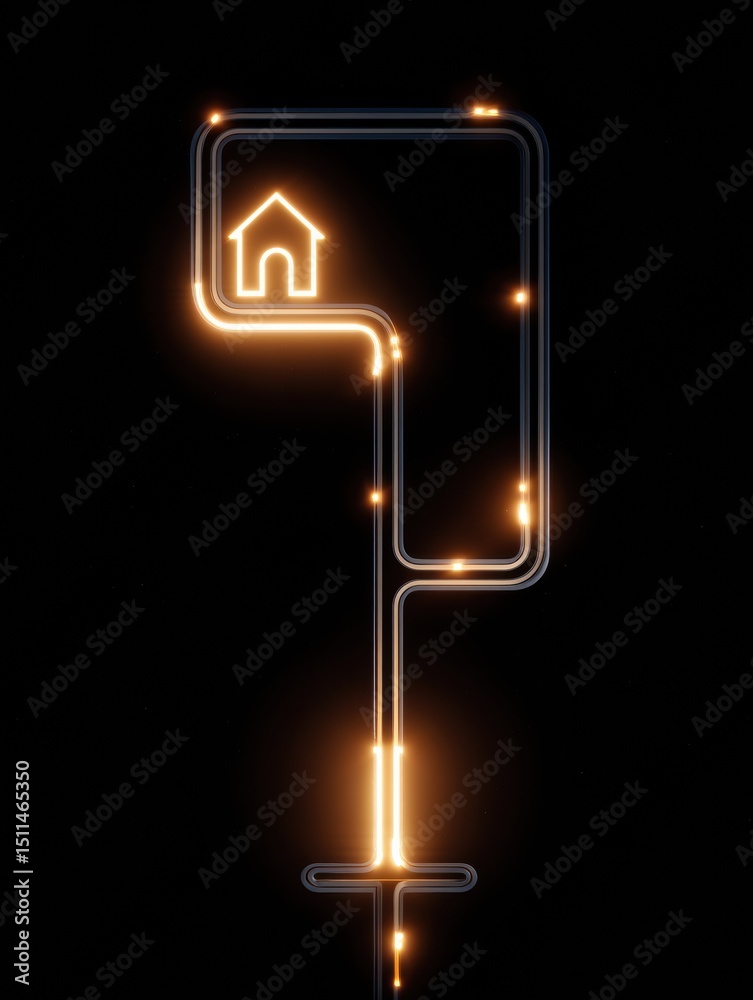 Poster animated map route guides a journey to a glowing doorstep icon, showcasing a clean design in the top