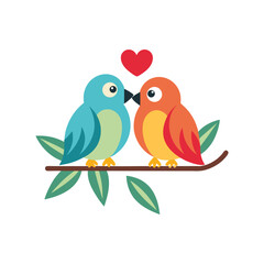 Obraz premium Adobe Illustrator ArtworkTwo Lovebirds on a Branch icon vector illustration isolated on white