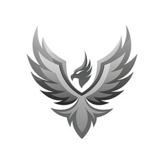 Obraz premium Silver Phoenix Rising Emblem icon vector illustration isolated on white