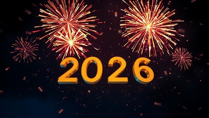 Celebrate new year 2026 with fireworks display golden numbers party event celebration festive background