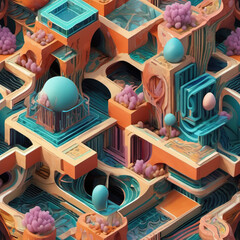 Isometric Biomorphic Structures Collage Art Design