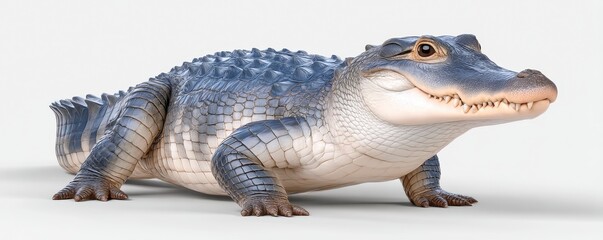 Detailed 3D Render of Blueish Gray Crocodile on White Background