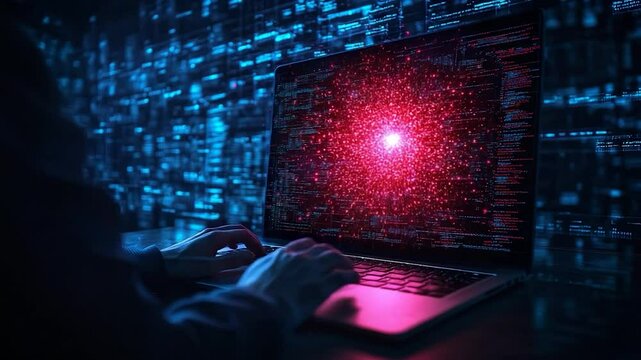 Cyberpunk Hacker Exploiting System Digital Data Breach