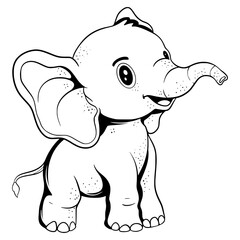 Elephant Cartoon Illustration Outline Animal Cute