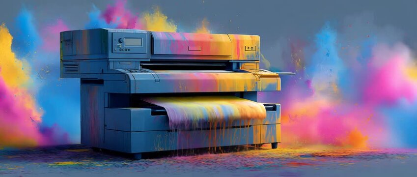 Bright office printer and photocopier with splashes of color for superior banner printing services