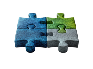 A puzzle piece with a blue and green color