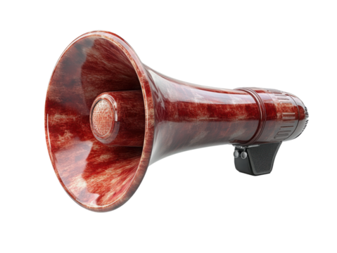 A red speaker with a black handle