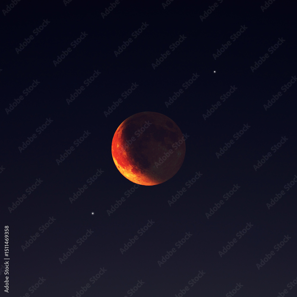 Canvas Prints lunar eclipse with stars and planets on the evening sky.