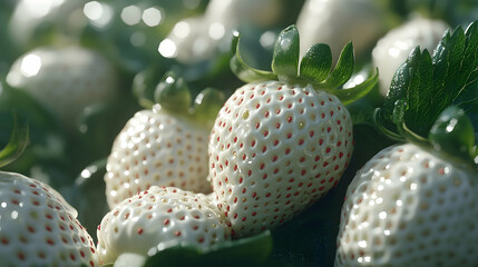 Fresh white strawberries with a soft texture, highlighting their unique appearance and taste