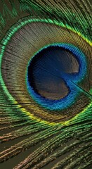 Naklejka premium Vibrant Peacock Feather Eye Jeweltoned Elegance Unveiled