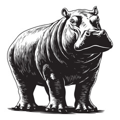 Fototapeta premium fierce hippo Silhouette isolated on white background Minimalist hippo vector illustration, fierce hippo illustration., cartoon, animal, vector, wild, hippo, zoo, art, big, cute, fun, drawing