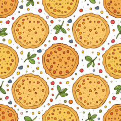 Flatbread Vector Illustration with Seamless Pattern Design