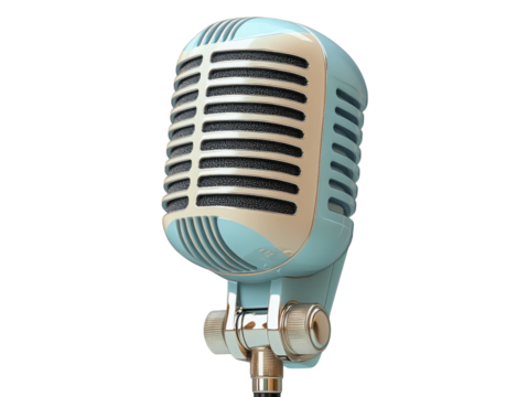A microphone with a blue and silver color
