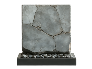 A grey stone wall with cracks and rubble