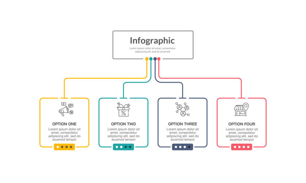 4 Infographic Tools for Marketing Businesses. Presentation, Data, Plan and Strategy. Vector illustration. - Powered by Adobe