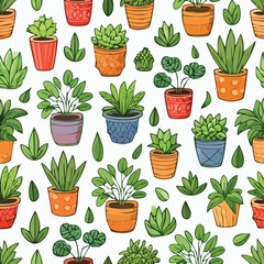 Fototapeta premium Plant pot Vector Illustration with Seamless Pattern Design