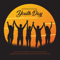 National Youth Day Celebration Illustration Design Young people.  National Youth day greeting card, people group. vector illustration.
