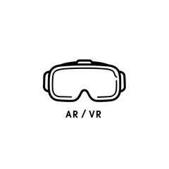 Black and white AR/VR icon on white background, digital technology concept