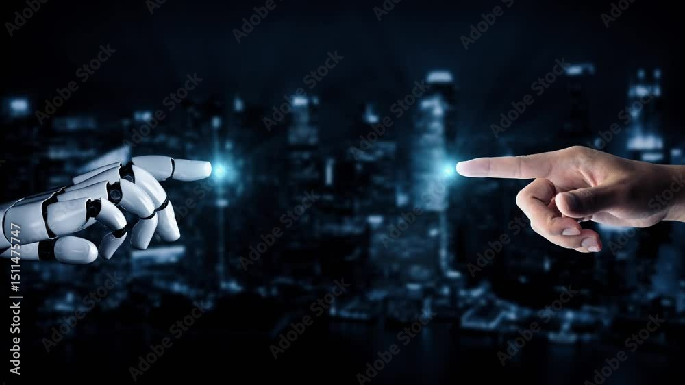 Poster futuristic robot artificial intelligence enlightening ai technology development and machine learning