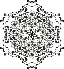 Floral vector circle ornament with flowers, leaves and swirls in traditional Chinese style. Luxury exquisite romantic design for wedding decorations, invitations, greeting cards, embroidery.	