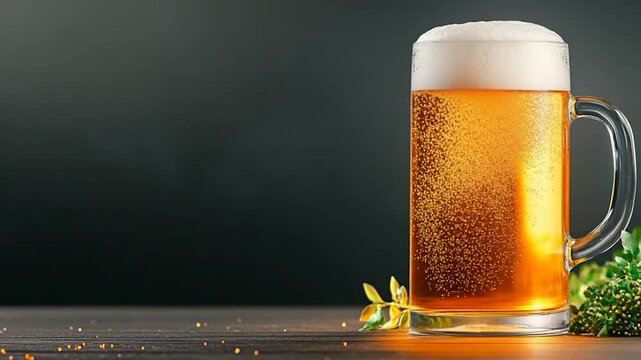 Refreshing Glass of Beer on Wooden Table