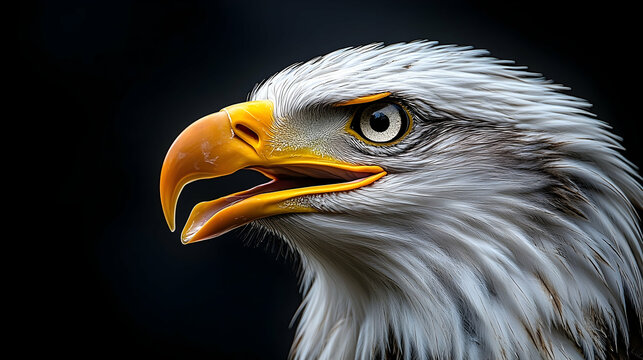 Detailed close-up of an eagle's head and beak.