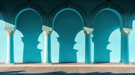 Fototapeta premium Blue arches with columns, and sunlight shadows.