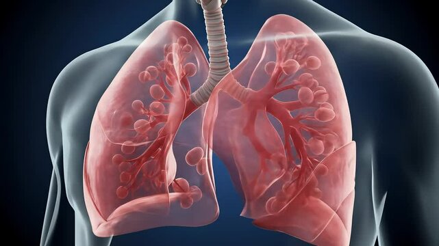 3D render of human lungs in medical analysis
