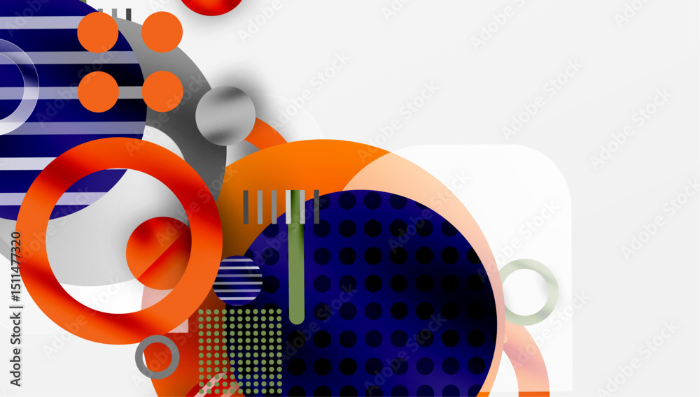 Fototapete Abstract geometric shapes overlap. Orange, blue, gray tones dominate composition. Modern design elements create dynamic visual interest.