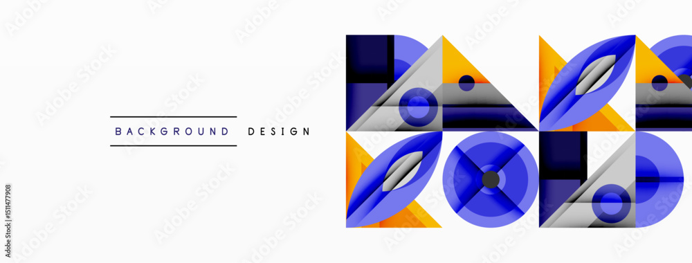 Poster abstract geometric shapes, blue, orange, gray. modern design elements create dynamic visual composit