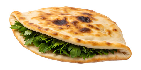 Delicious gözleme turkish flatbread recipe with fresh herbs perfect for a tasty snack or light meal idea on transparent background