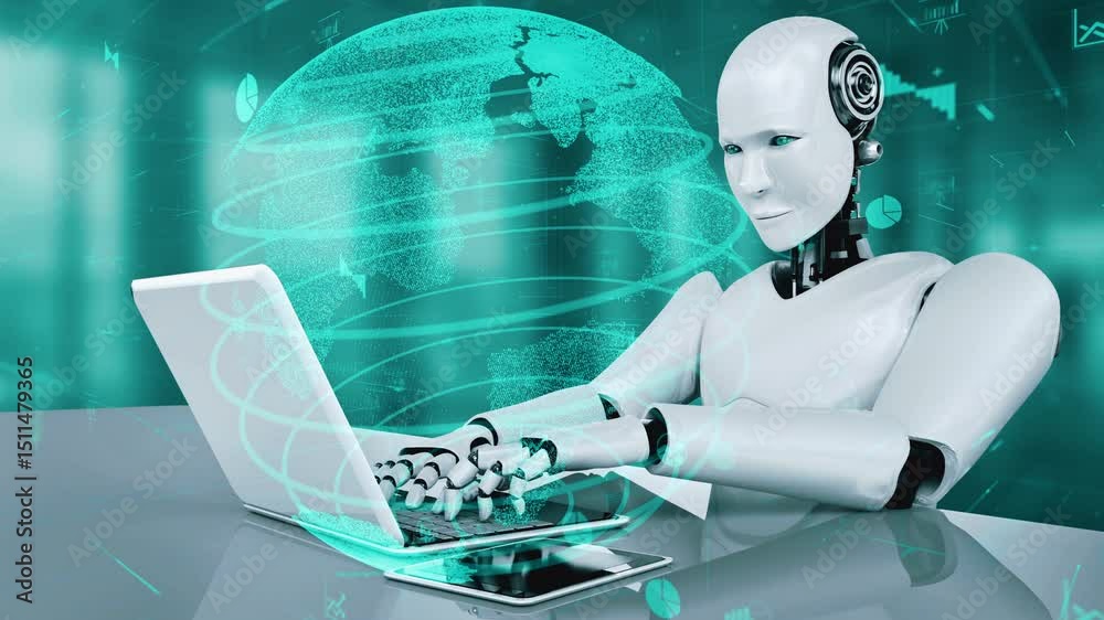 Poster future financial technology controll by ai robot huminoid uses machine learning and artificial intel